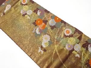 引箔　菊に草葉模様織り出し名古屋帯